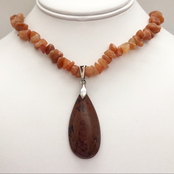 Carnelian and Mahogany Obsidian Bead Necklace - Picture 2 of 8